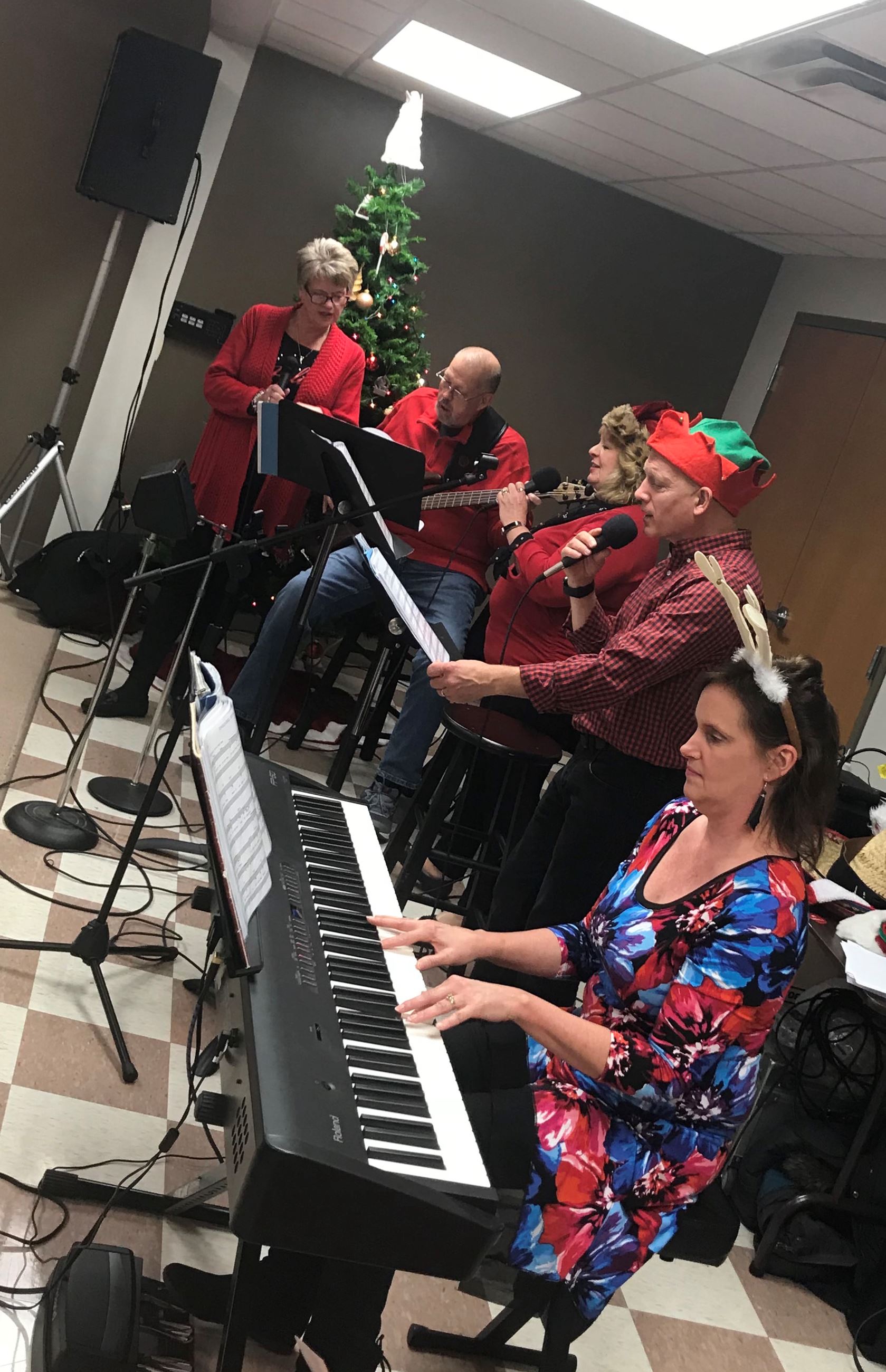 The band singing carols